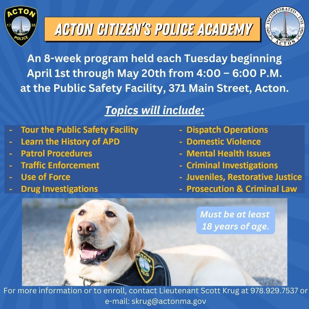 Acton Citizen Police Academy 2025 flyer!